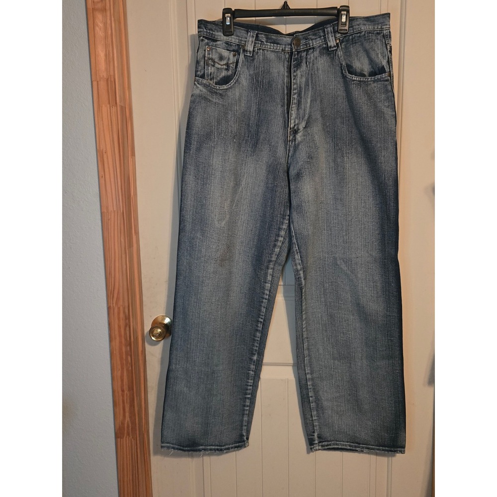 VTG GMF Give Me Face 0.3 Baggy Wide Leg Jeans Mens 38x32 Dark Wash 2000s Urban